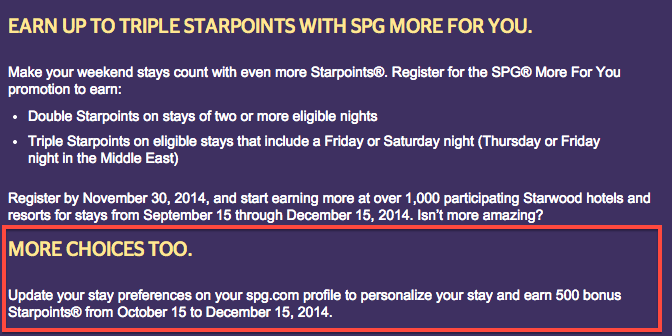 SPG "More For You" Promotion
