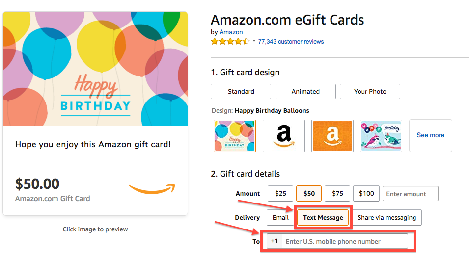 Send a 50 Amazon Gift Card by Text, Receive a 10