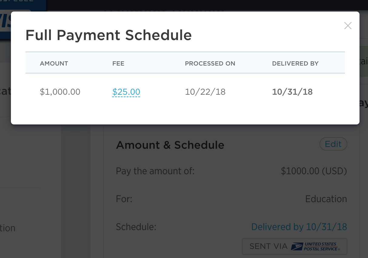 a screen shot of a payment schedule