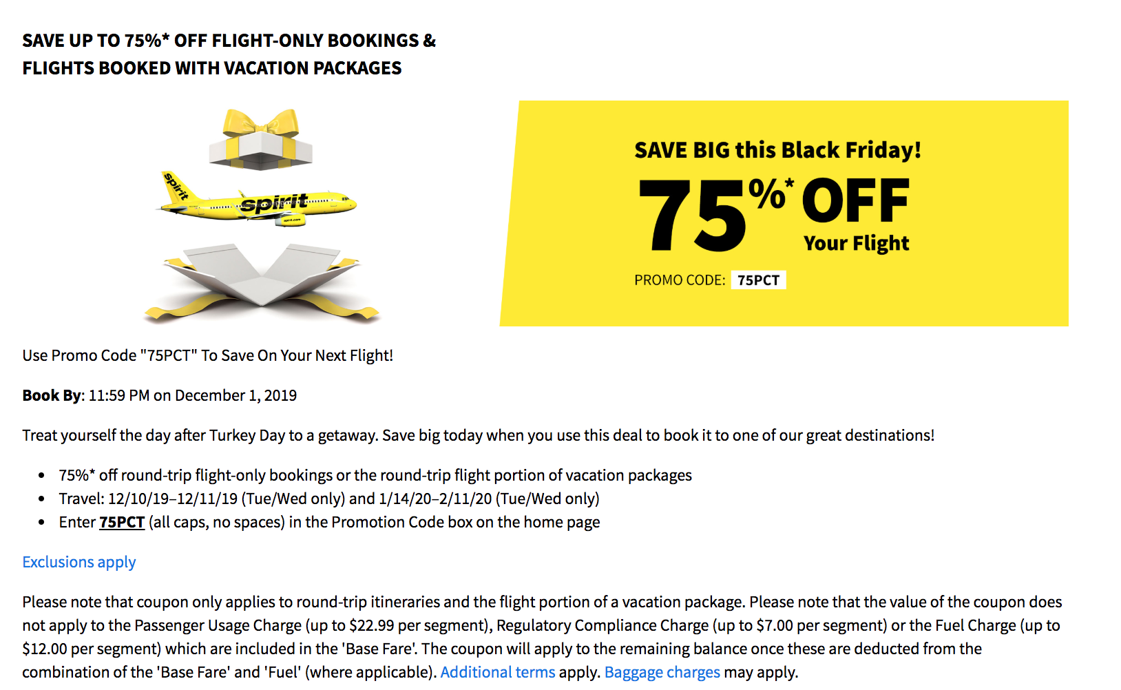 Spirit Black Friday is offering 75% off many routes