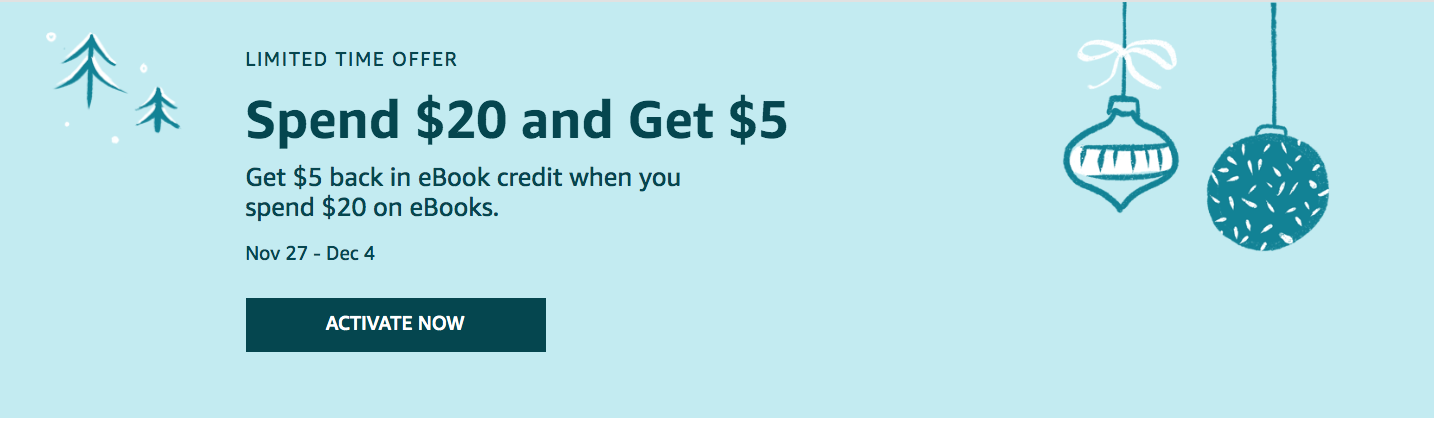 Spend $20 on eBooks through Cyber Monday and receive a $5 eBook credit