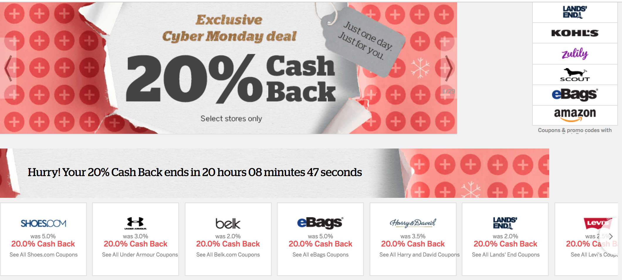Rakuten Cyber Monday is giving you up to 20% cash back for the Ebates Cyber Monday promotion
